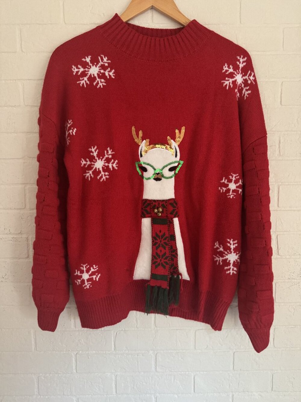 Red Reindeer Glasses 3D Scarf Christmas Sweater M GUKH8-g1